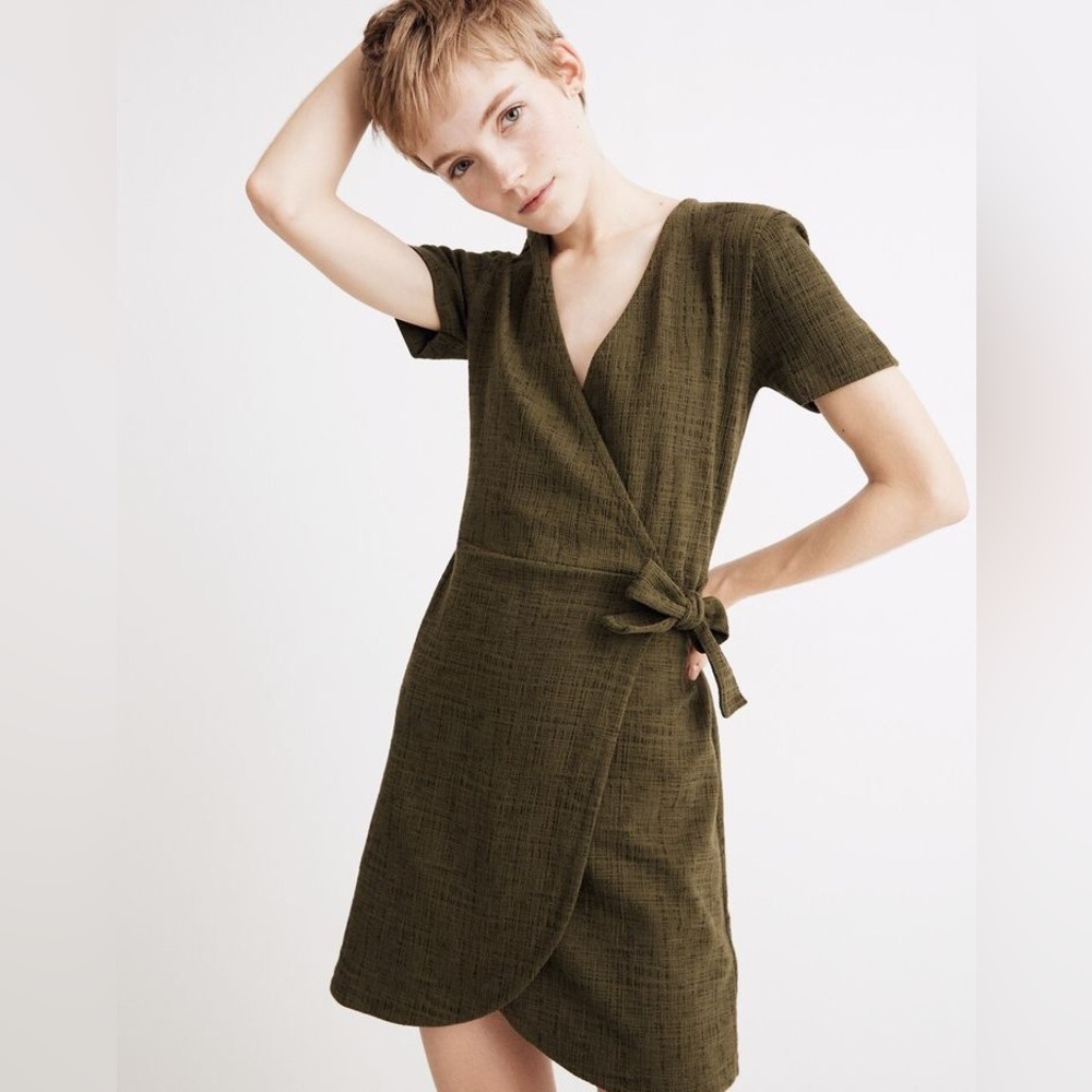 Madewell Texture & Thread Olive Dress Faux Wrap and Tie - Size 2X
